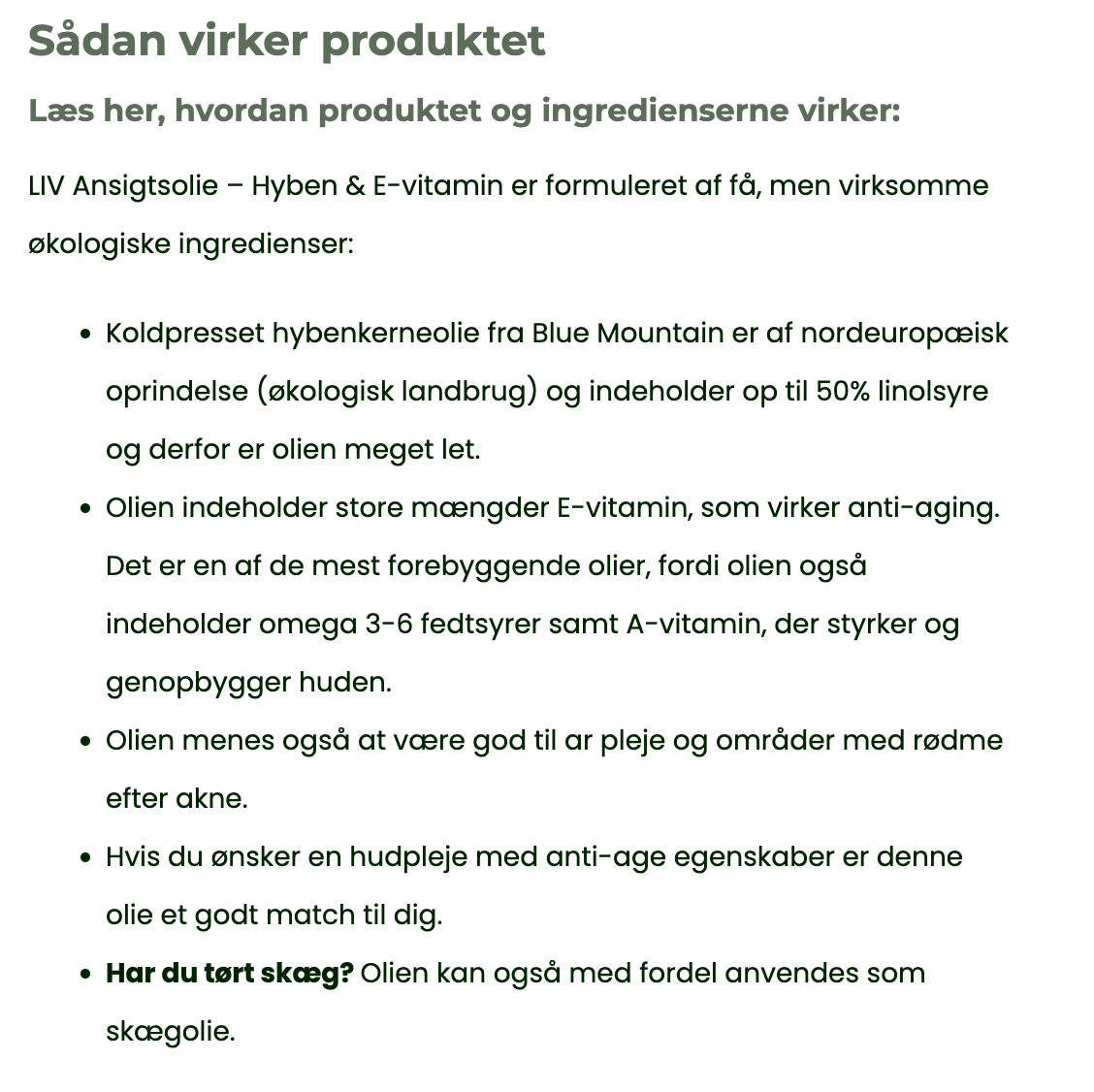 LIV Ansigtsolie – Hyben & E-vitamin